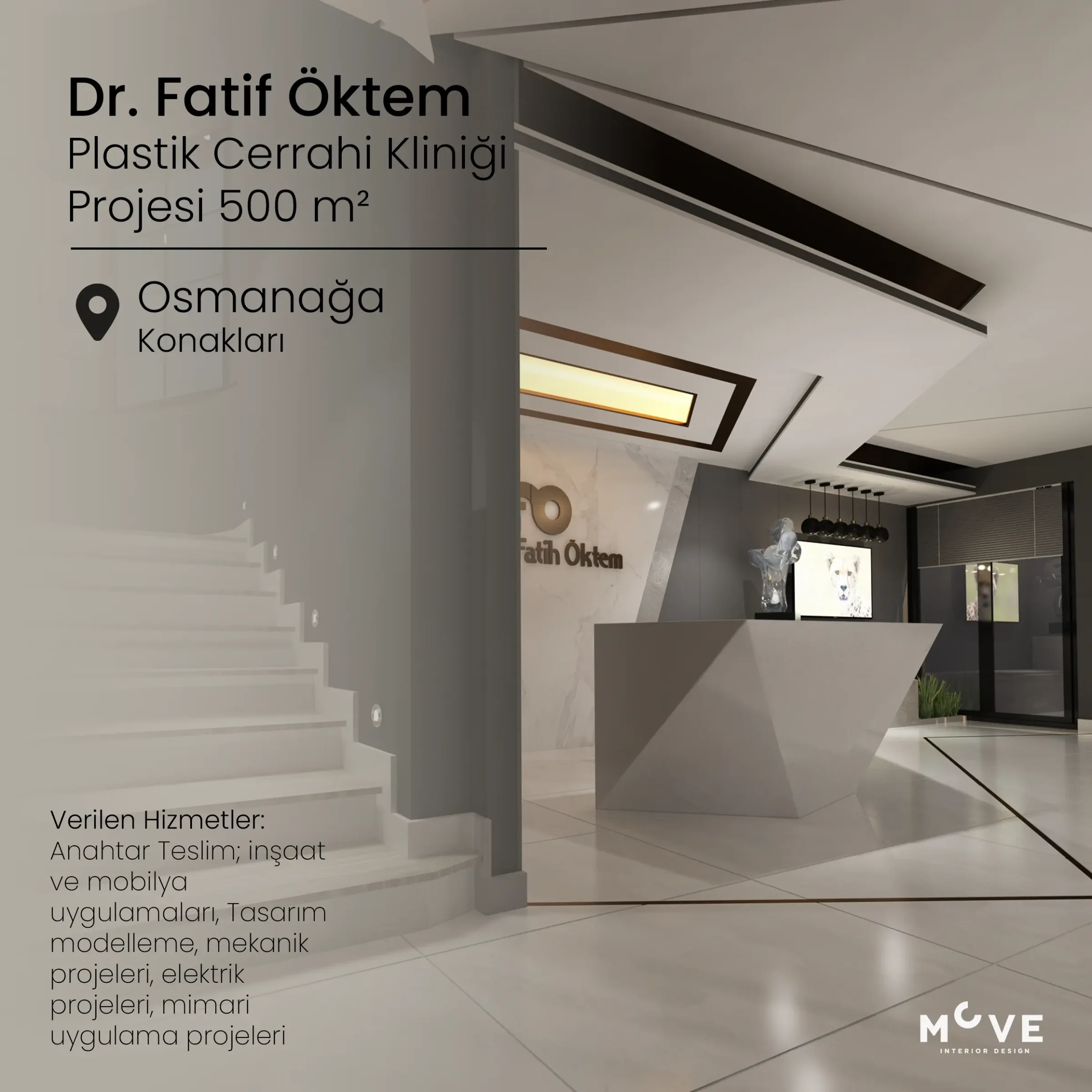 Ankara Etimesgut Dr. Fatih Öktem Plastik Cerrahi Kliniği modern klinik giriş alanı iç tasarımı